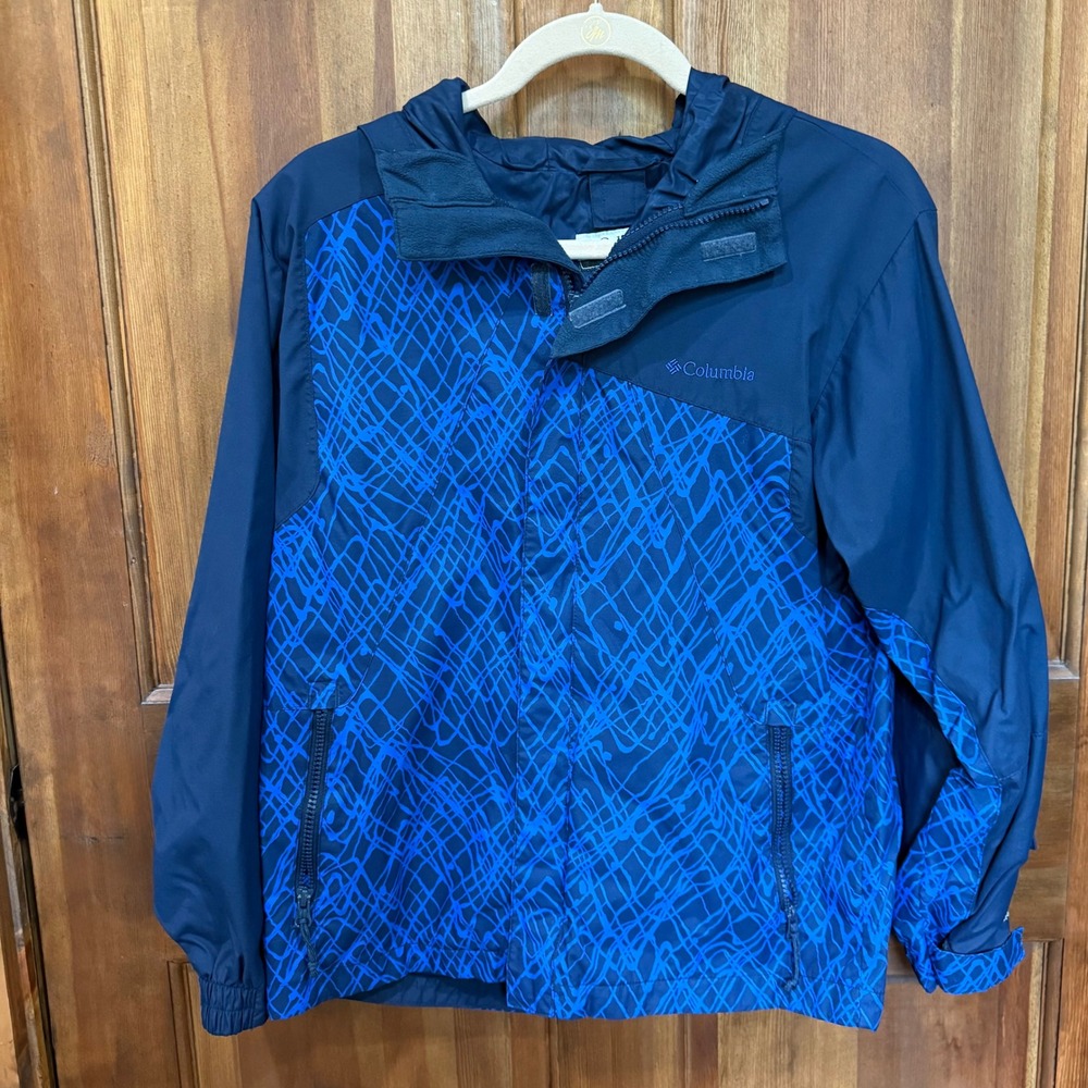 Columbia Youth 14/16 Interchange Waterproof‎ Hooded Jacket Navy Blue Scribble